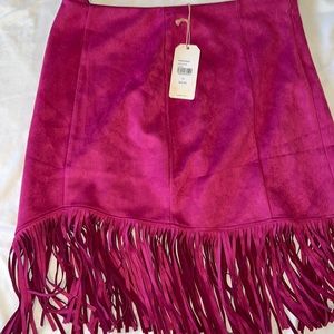 Fuscia suede fringe skirt